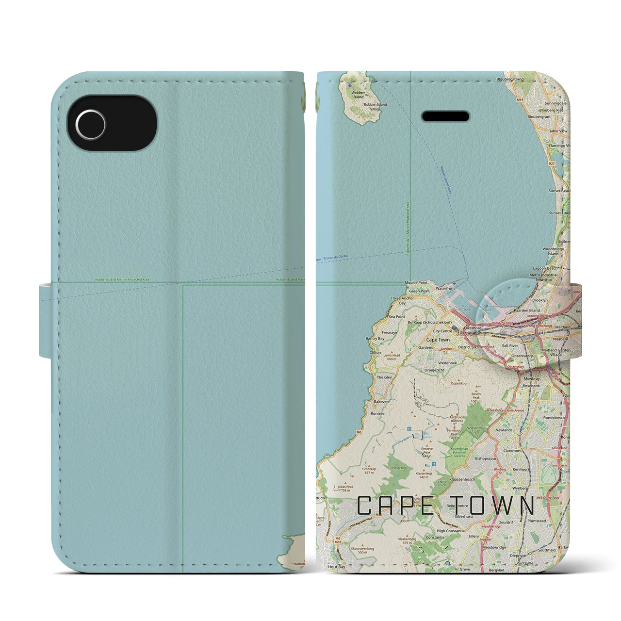 【ケープタウン(南アフリカ)】地図柄iPhoneケース(手帳タイプ)ナチュラル・iPhone SE(第3 / 第2世代) / 8 / 7 / 6s / 6 用
