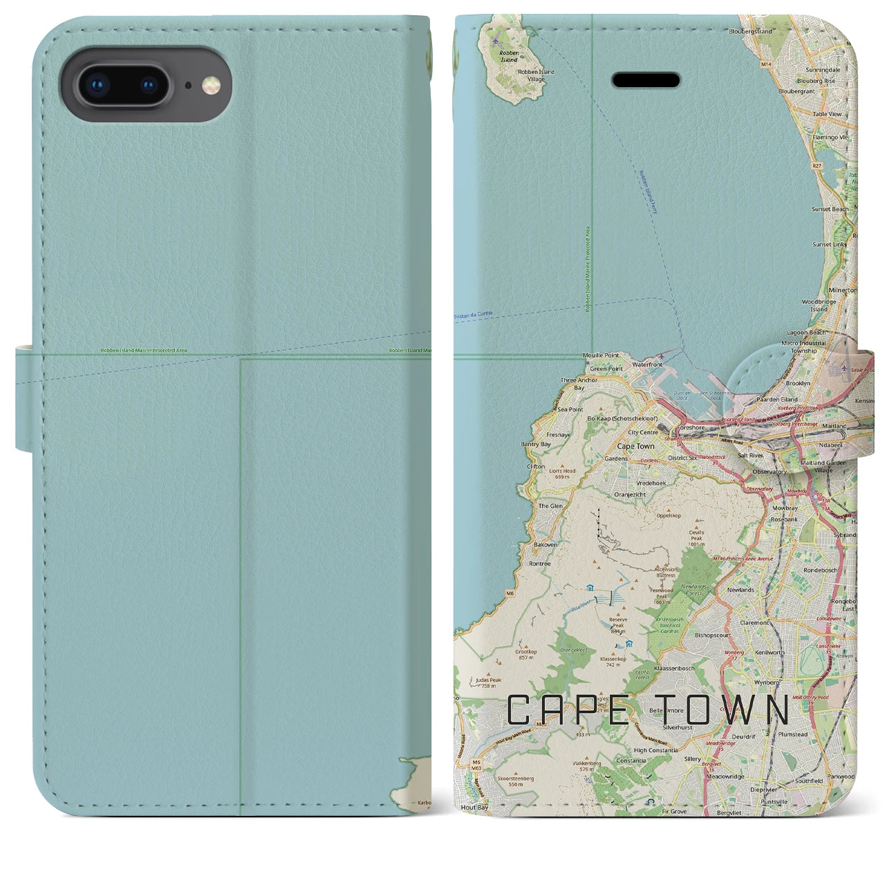 【ケープタウン(南アフリカ)】地図柄iPhoneケース(手帳タイプ)ナチュラル・iPhone 8Plus /7Plus / 6sPlus / 6Plus 用