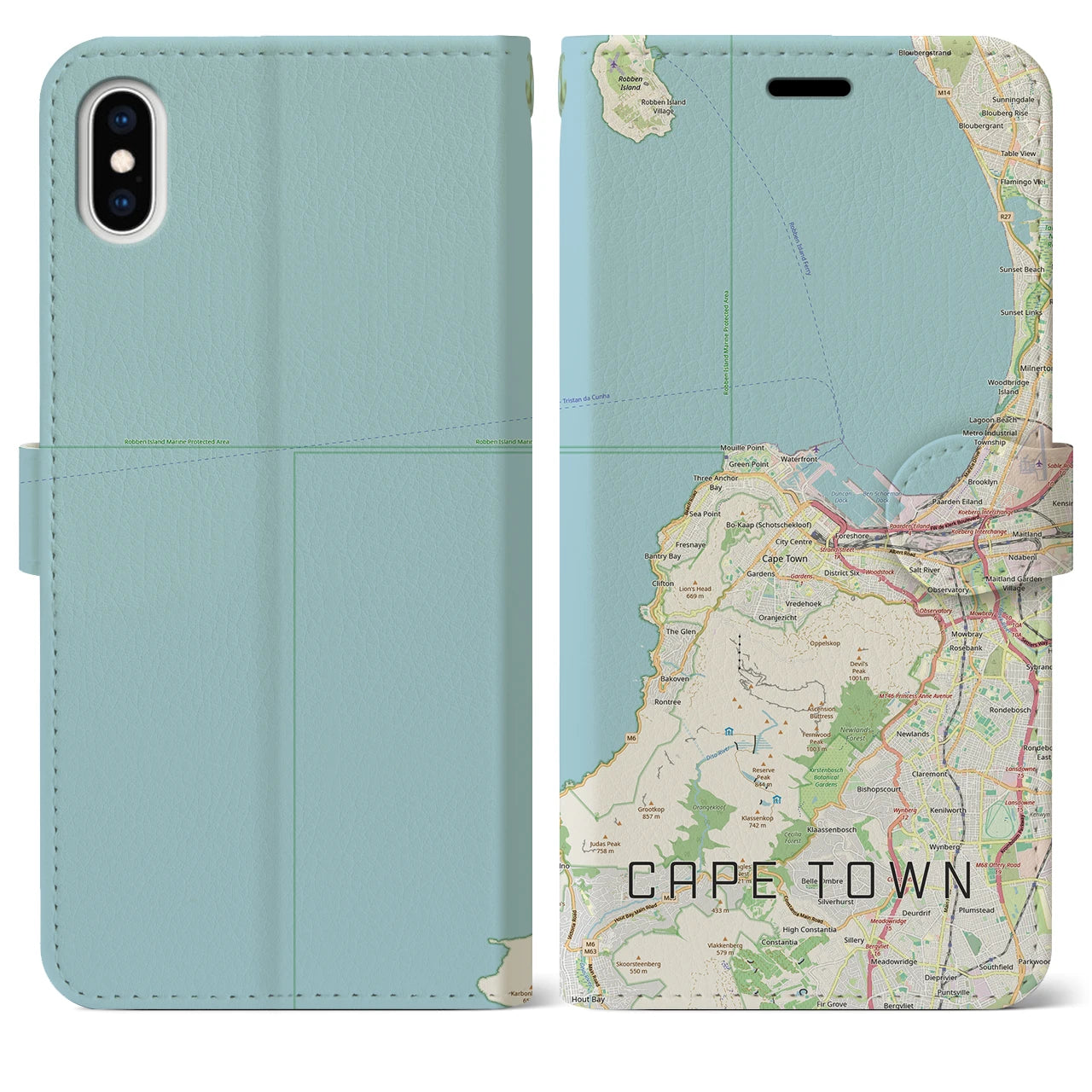 【ケープタウン(南アフリカ)】地図柄iPhoneケース(手帳タイプ)ナチュラル・iPhone XS Max 用