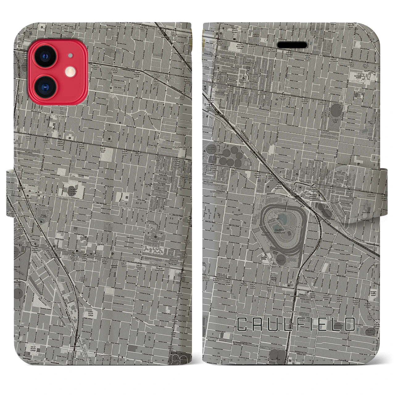 【コーフィールド(オーストラリア)】地図柄iPhoneケース(手帳タイプ)モノトーン・iPhone 11 用