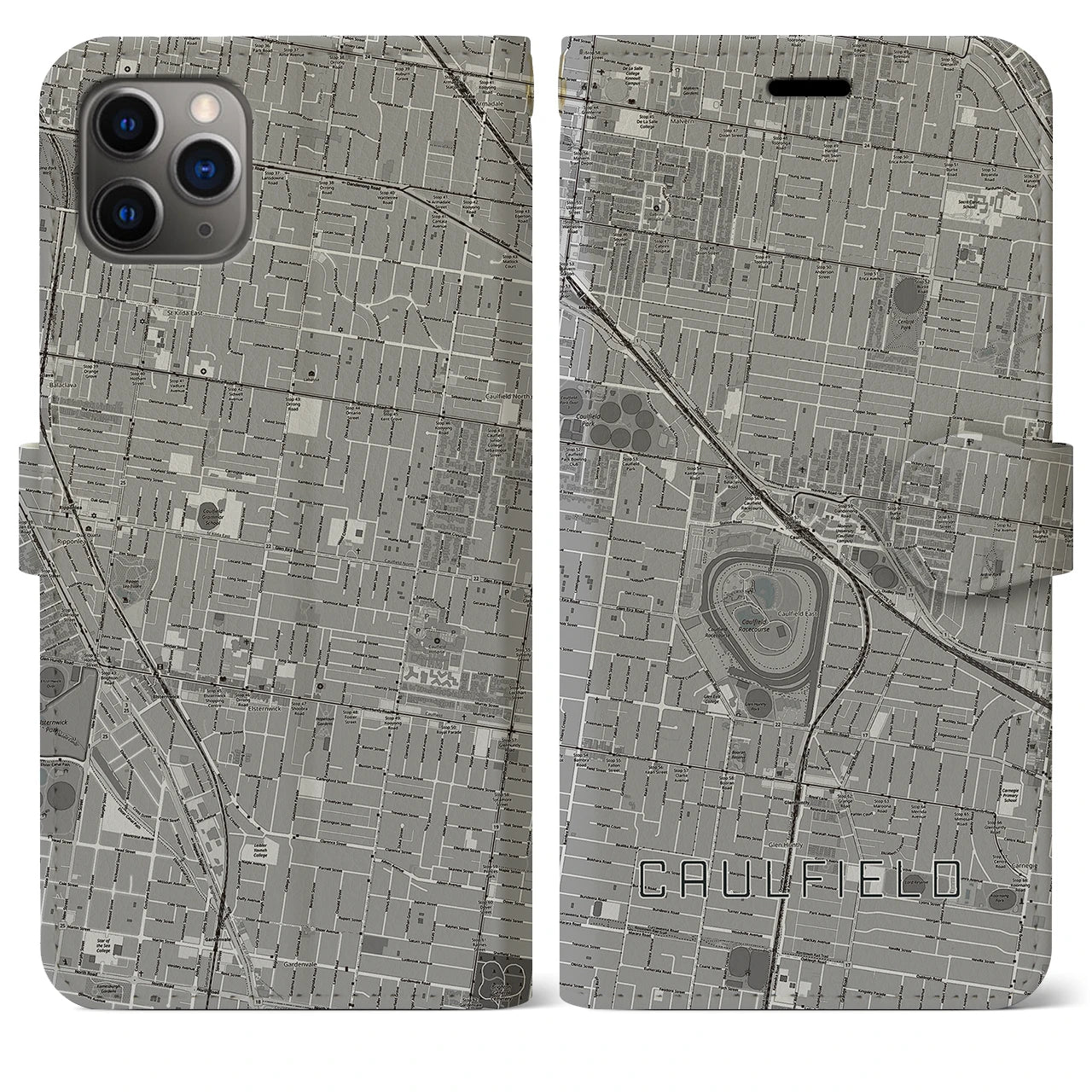 【コーフィールド(オーストラリア)】地図柄iPhoneケース(手帳タイプ)モノトーン・iPhone 11 Pro Max 用