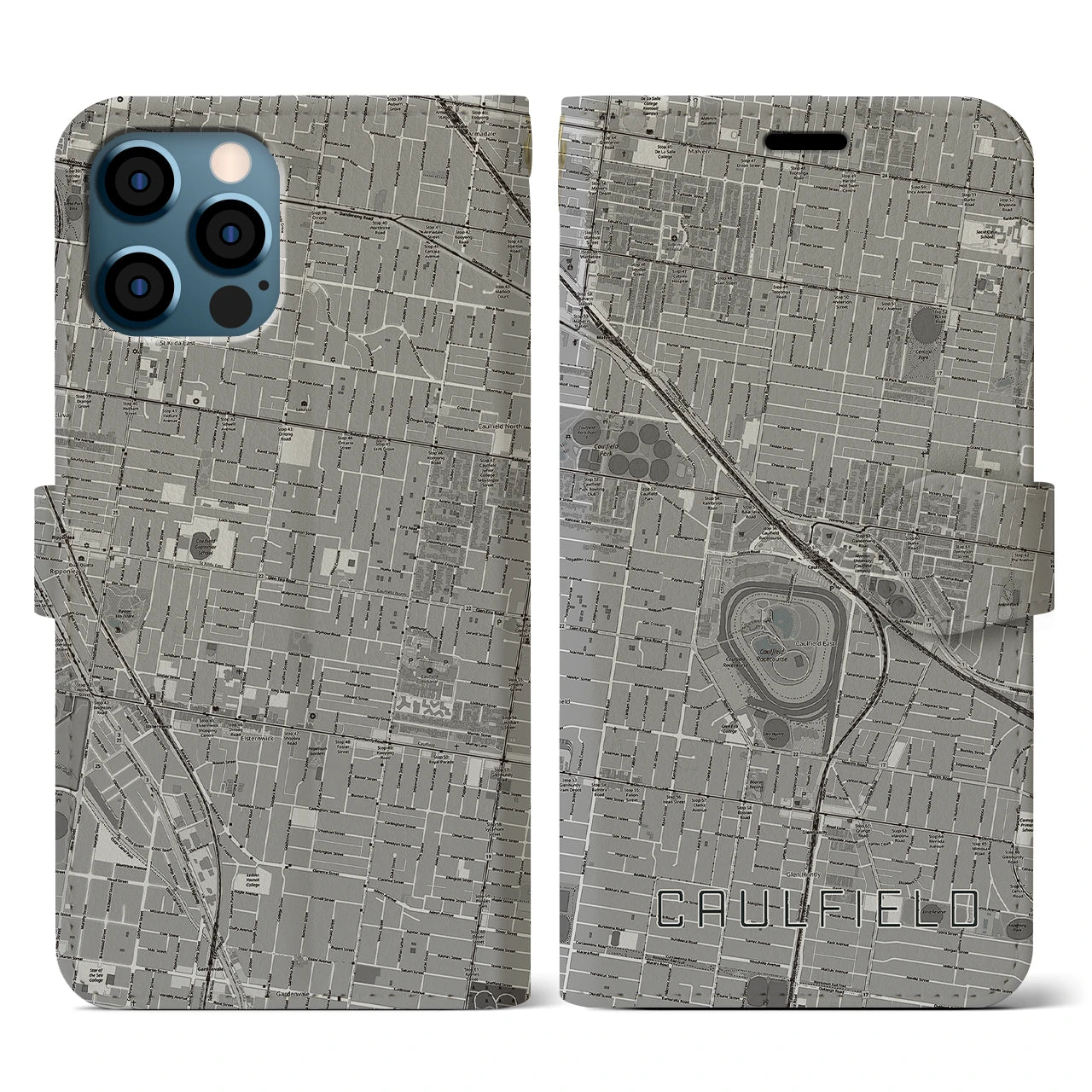 【コーフィールド(オーストラリア)】地図柄iPhoneケース(手帳タイプ)モノトーン・iPhone 12 / 12 Pro 用