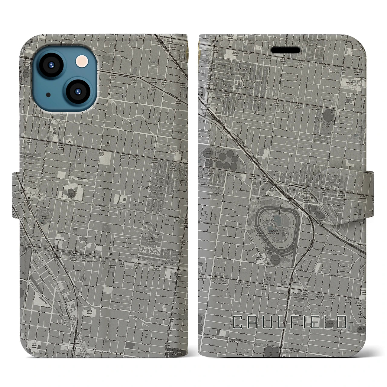 【コーフィールド(オーストラリア)】地図柄iPhoneケース(手帳タイプ)モノトーン・iPhone 13 用