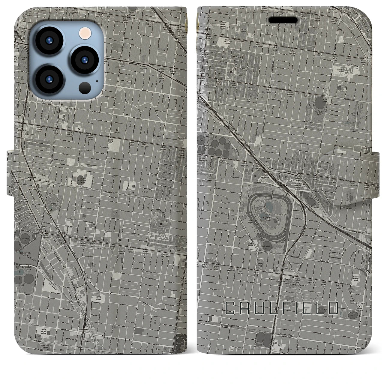 【コーフィールド(オーストラリア)】地図柄iPhoneケース(手帳タイプ)モノトーン・iPhone 13 Pro Max 用