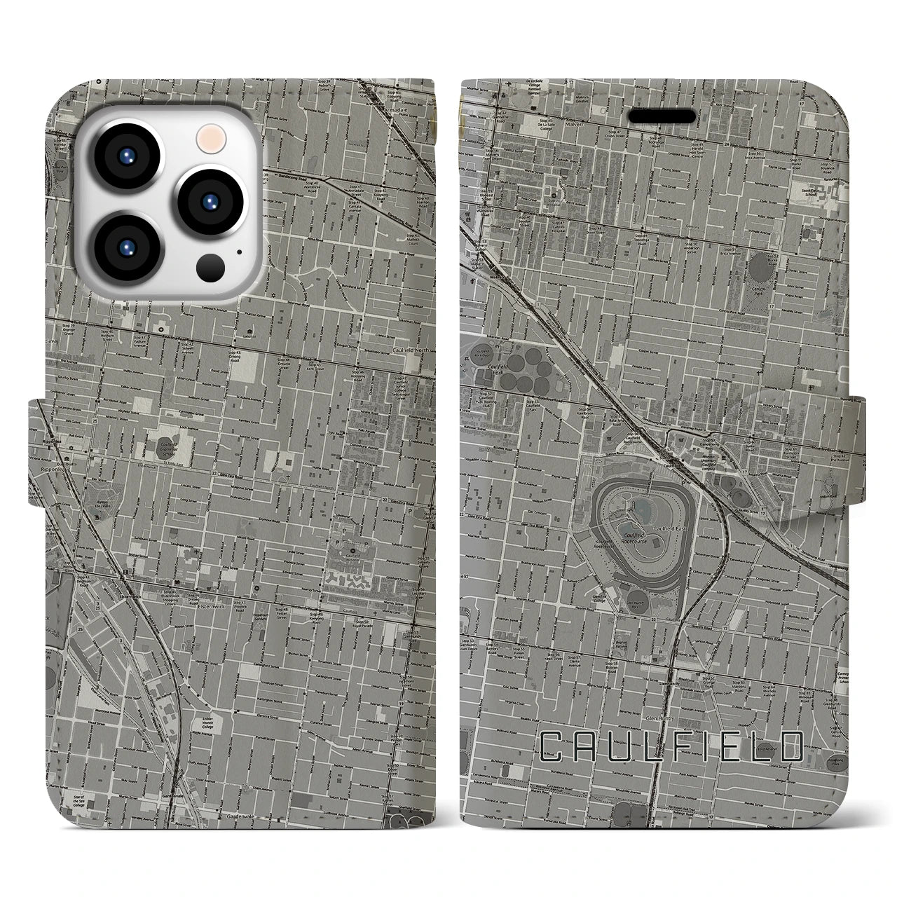 【コーフィールド(オーストラリア)】地図柄iPhoneケース(手帳タイプ)モノトーン・iPhone 13 Pro 用