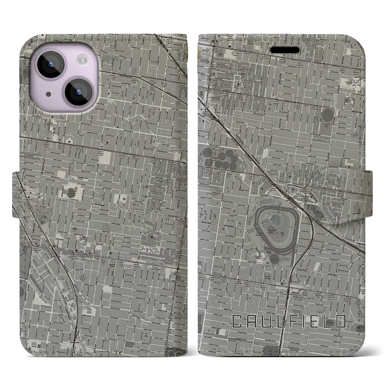 【コーフィールド(オーストラリア)】地図柄iPhoneケース(手帳タイプ)モノトーン・iPhone 14 用