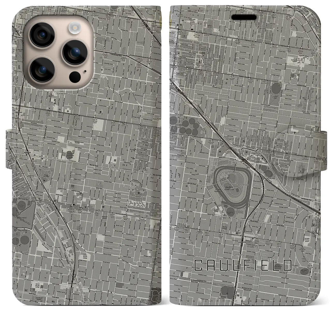 【コーフィールド(オーストラリア)】地図柄iPhoneケース(手帳タイプ)モノトーン・iPhone 16 Plus 用