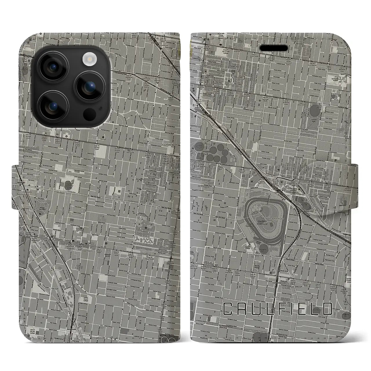 【コーフィールド(オーストラリア)】地図柄iPhoneケース(手帳タイプ)モノトーン・iPhone 16 用