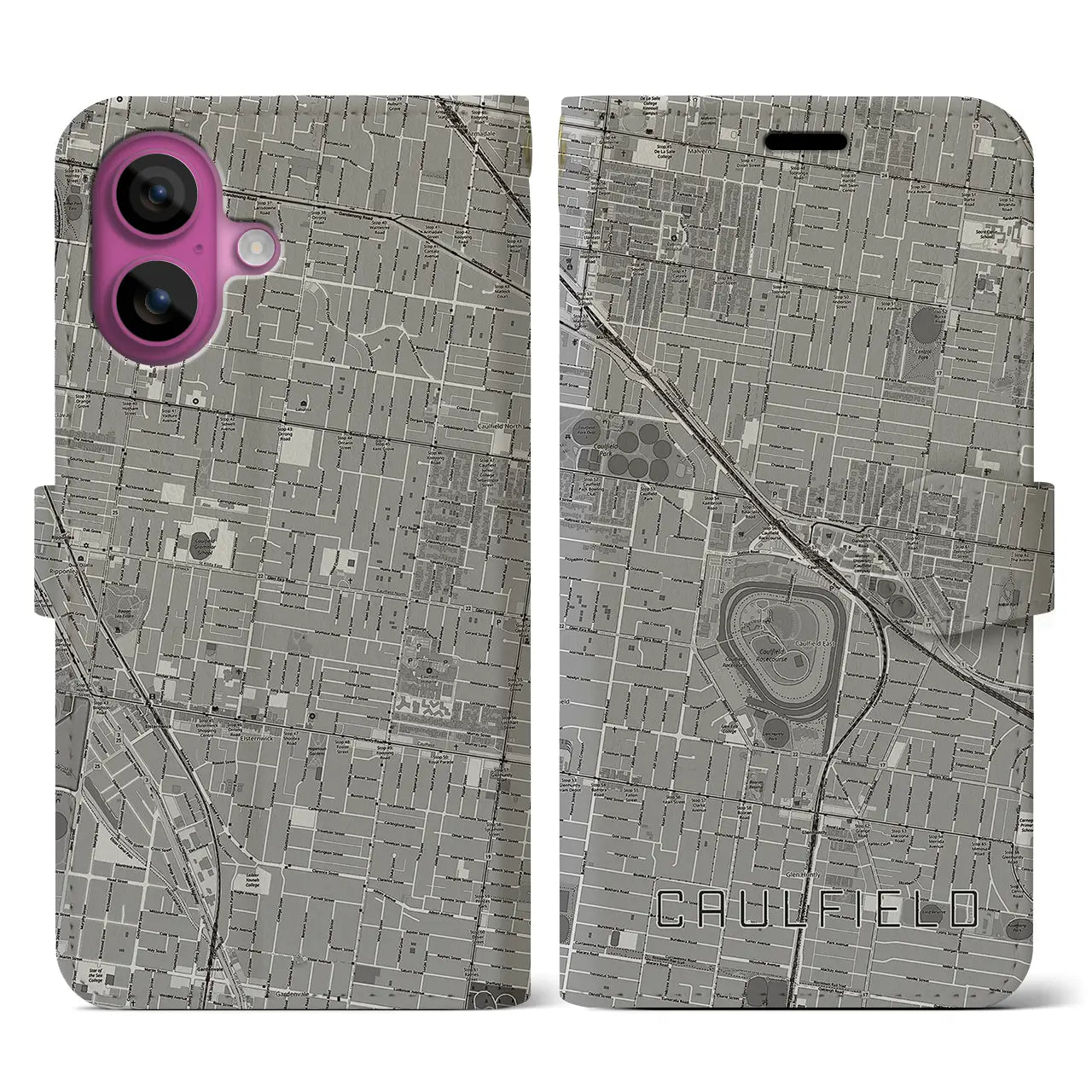 【コーフィールド(オーストラリア)】地図柄iPhoneケース(手帳タイプ)モノトーン・iPhone 16 Pro 用