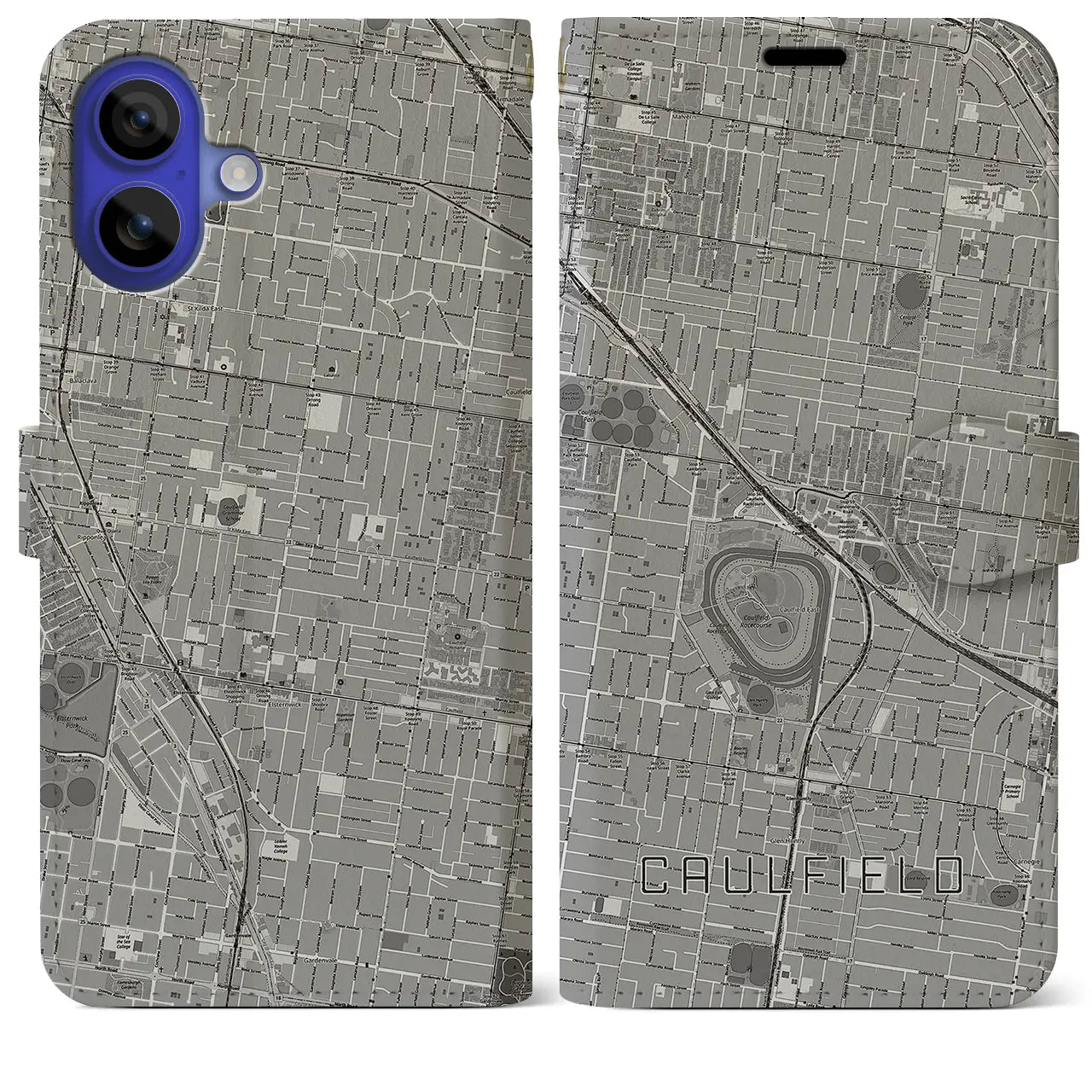 【コーフィールド(オーストラリア)】地図柄iPhoneケース(手帳タイプ)モノトーン・iPhone 16 Pro Max 用