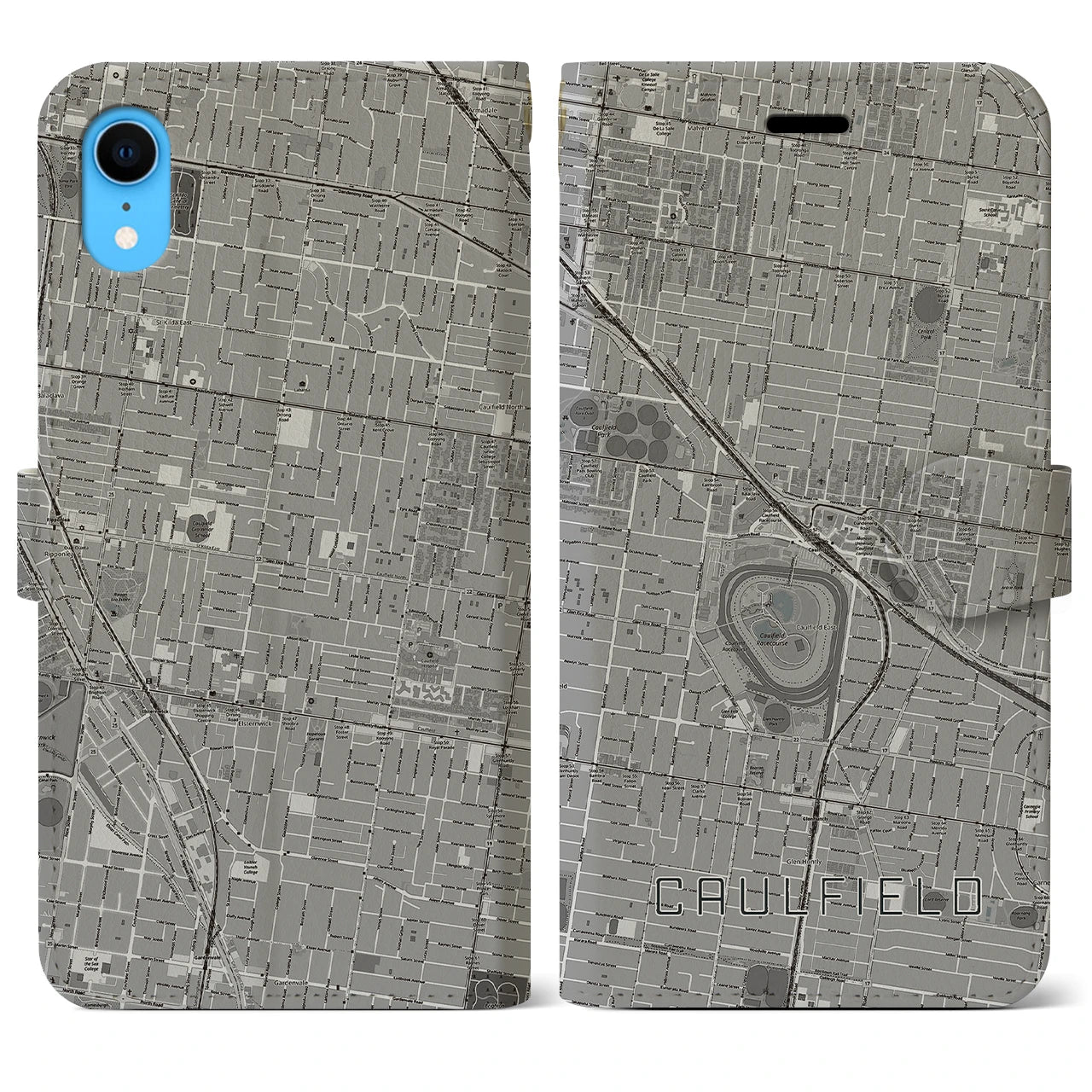 【コーフィールド(オーストラリア)】地図柄iPhoneケース(手帳タイプ)モノトーン・iPhone XR 用