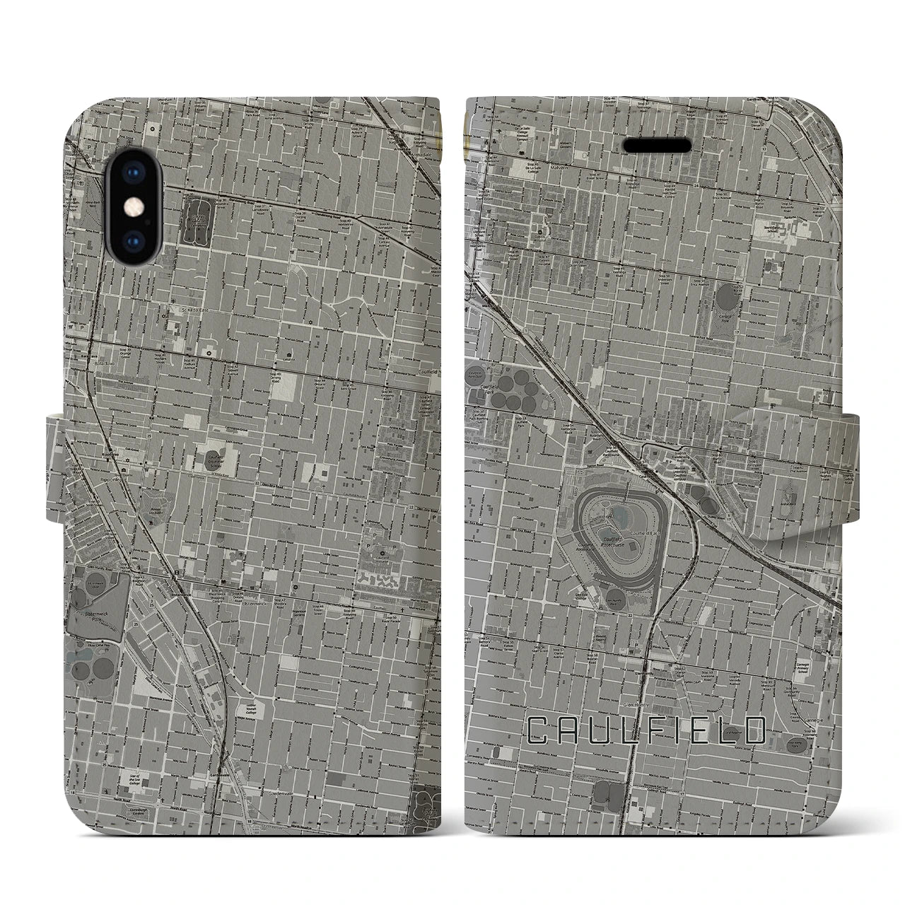 【コーフィールド(オーストラリア)】地図柄iPhoneケース(手帳タイプ)モノトーン・iPhone XS / X 用