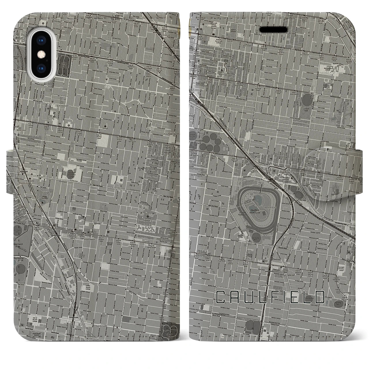 【コーフィールド(オーストラリア)】地図柄iPhoneケース(手帳タイプ)モノトーン・iPhone XS Max 用