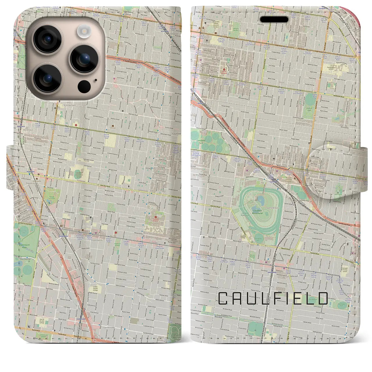 【コーフィールド(オーストラリア)】地図柄iPhoneケース(手帳タイプ)ナチュラル・iPhone 16 Plus 用