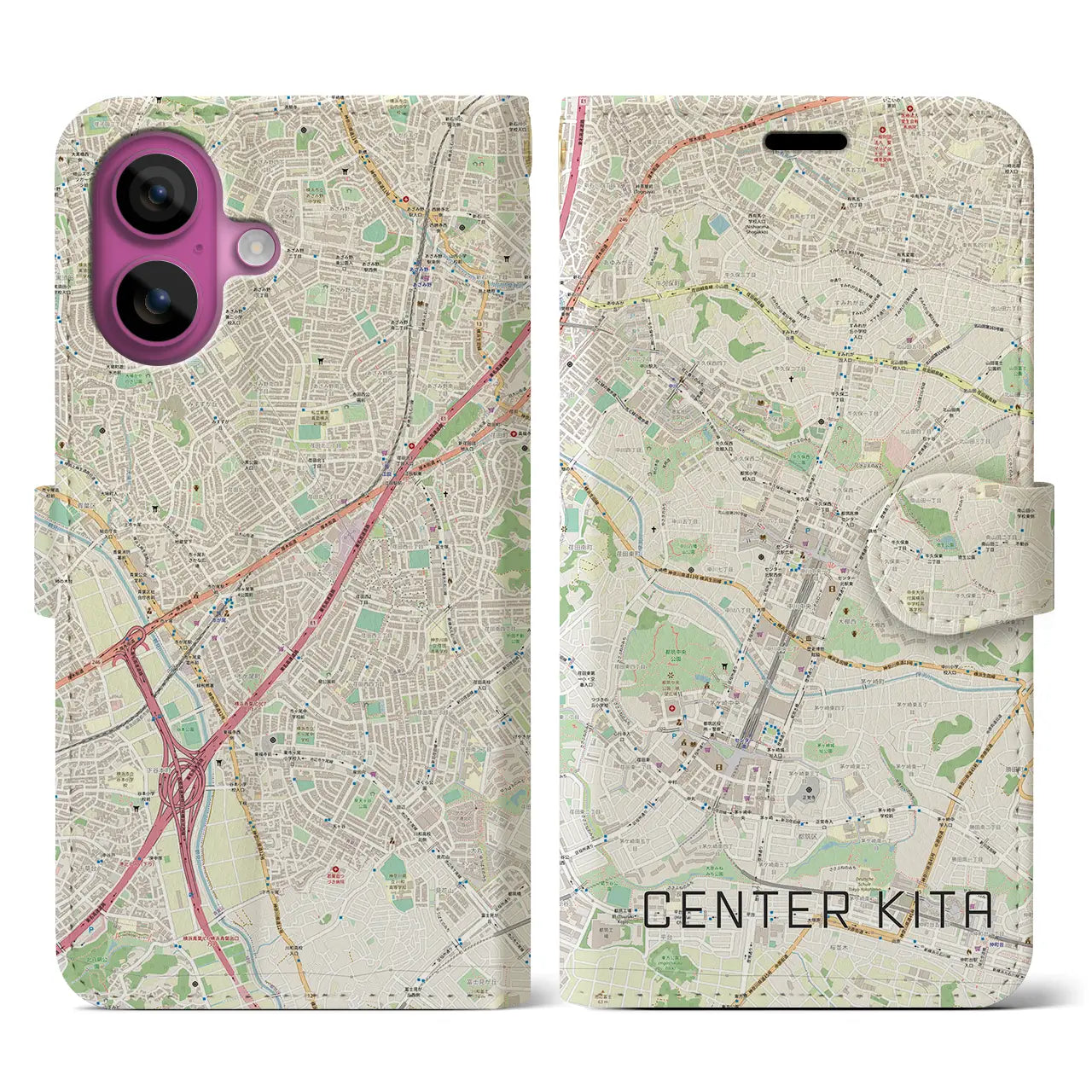 【センター北(神奈川県)】地図柄iPhoneケース(手帳タイプ)