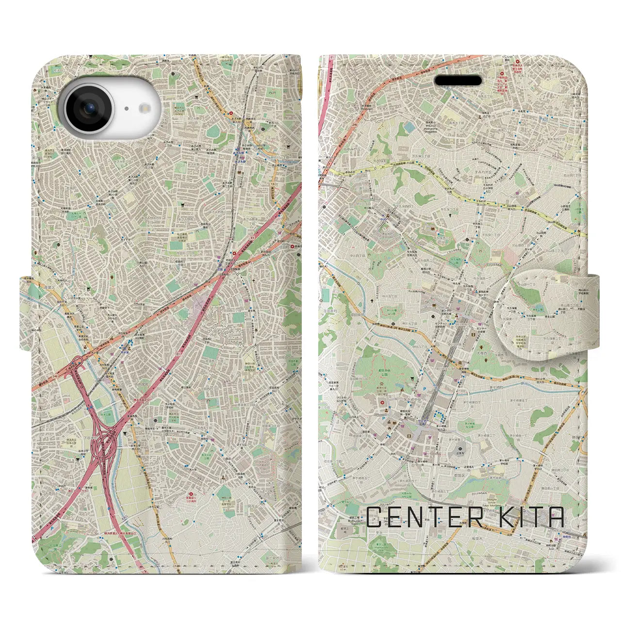 【センター北(神奈川県)】地図柄iPhoneケース(手帳タイプ)