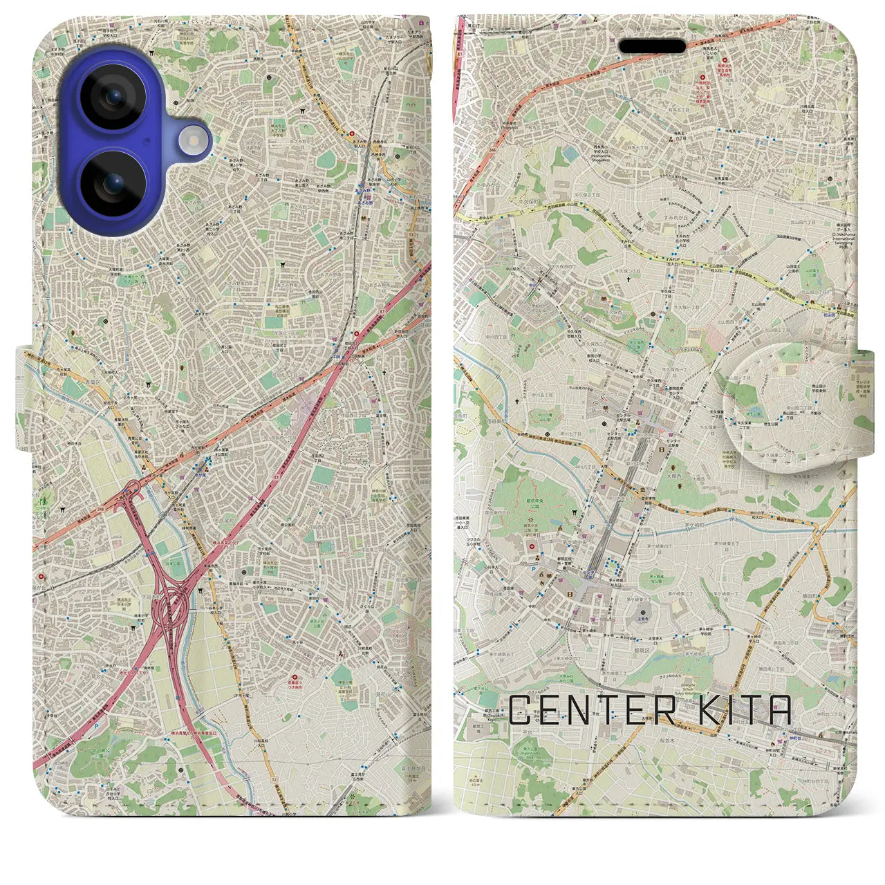 【センター北(神奈川県)】地図柄iPhoneケース(手帳タイプ)