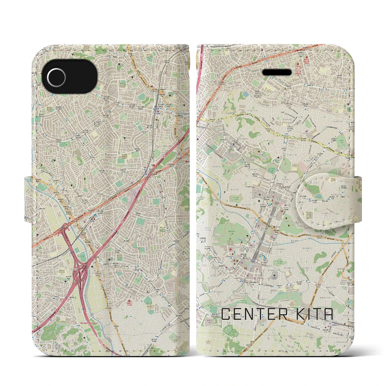 【センター北(神奈川県)】地図柄iPhoneケース(手帳タイプ)