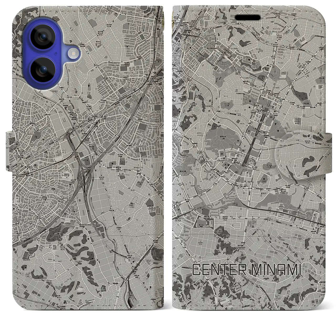 【センター南(神奈川県)】地図柄iPhoneケース(手帳タイプ)モノトーン・iPhone 16 Pro Max 用