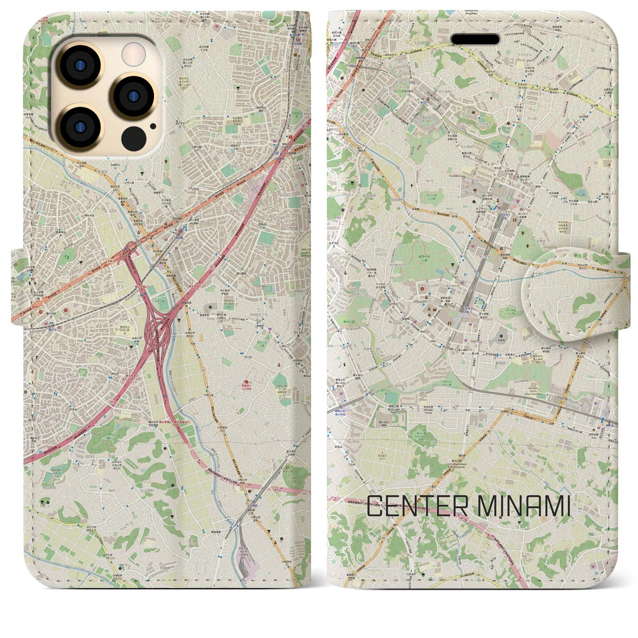 【センター南(神奈川県)】地図柄iPhoneケース(手帳タイプ)