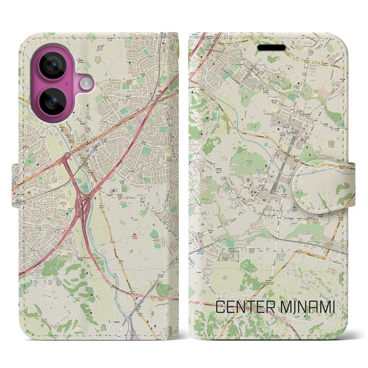 【センター南(神奈川県)】地図柄iPhoneケース(手帳タイプ)ナチュラル・iPhone 16 Pro 用