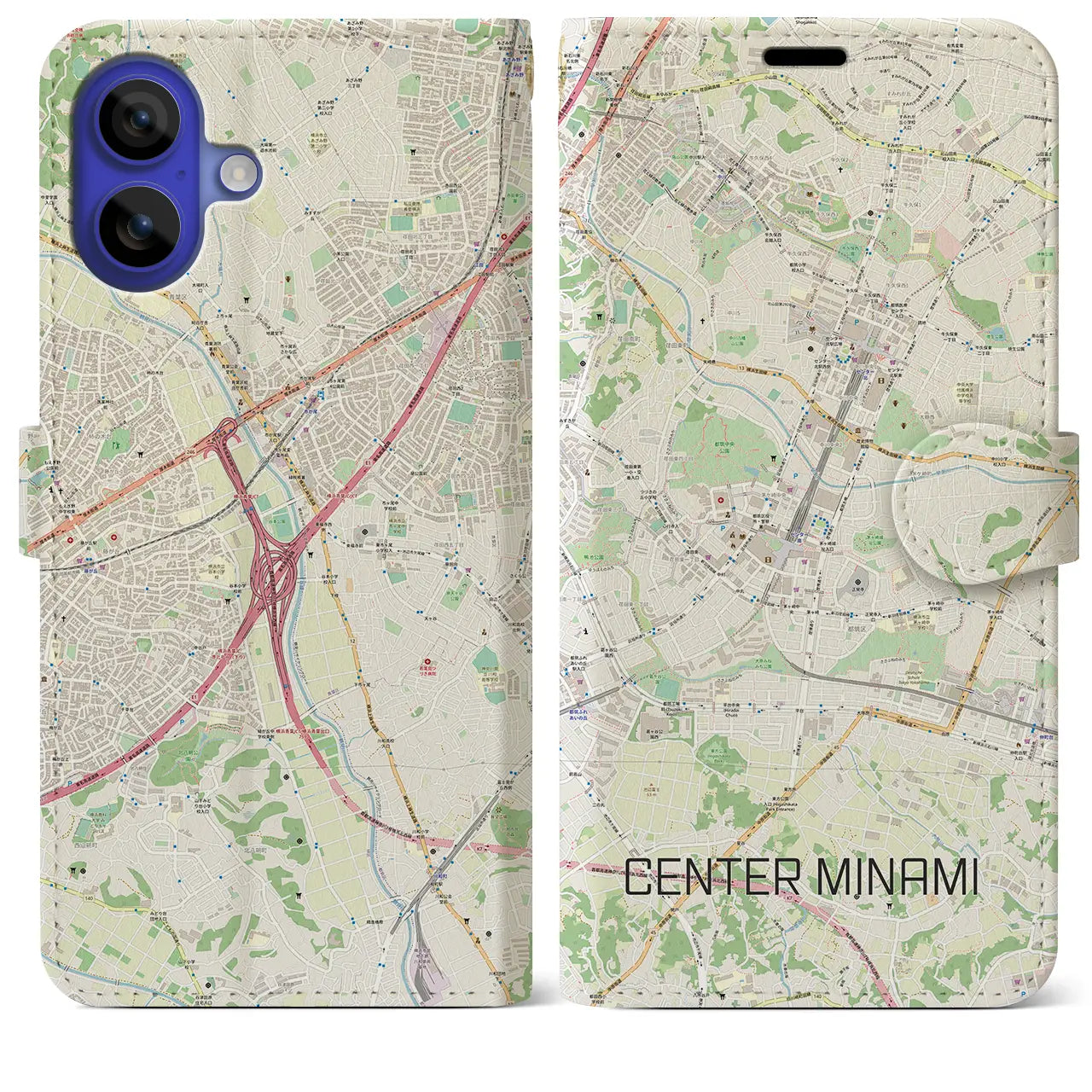 【センター南(神奈川県)】地図柄iPhoneケース(手帳タイプ)