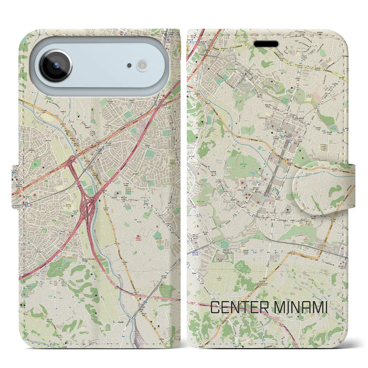 【センター南(神奈川県)】地図柄iPhoneケース(手帳タイプ)