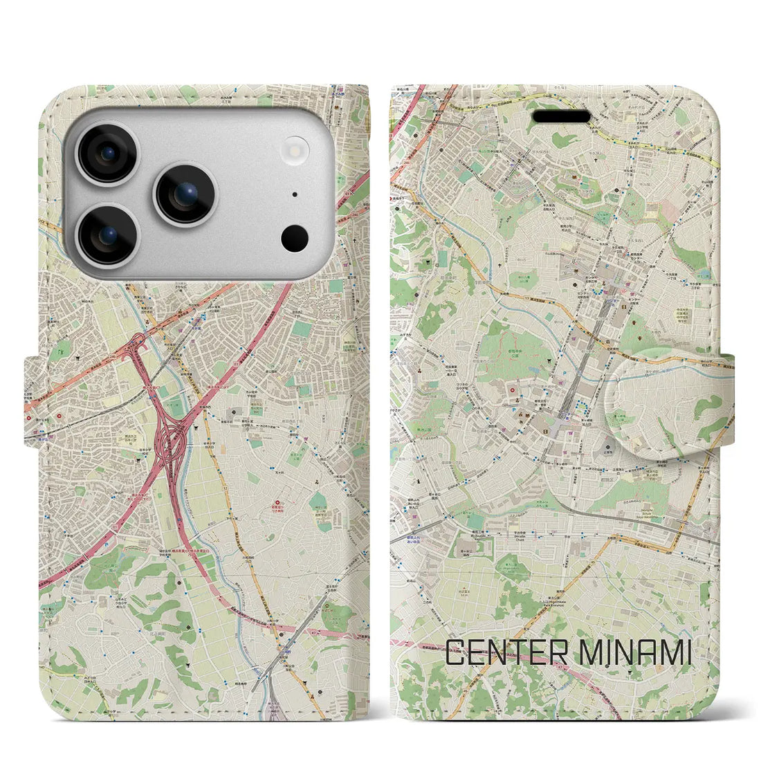 【センター南(神奈川県)】地図柄iPhoneケース(手帳タイプ)ナチュラル・iPhone 17 Pro Max 用