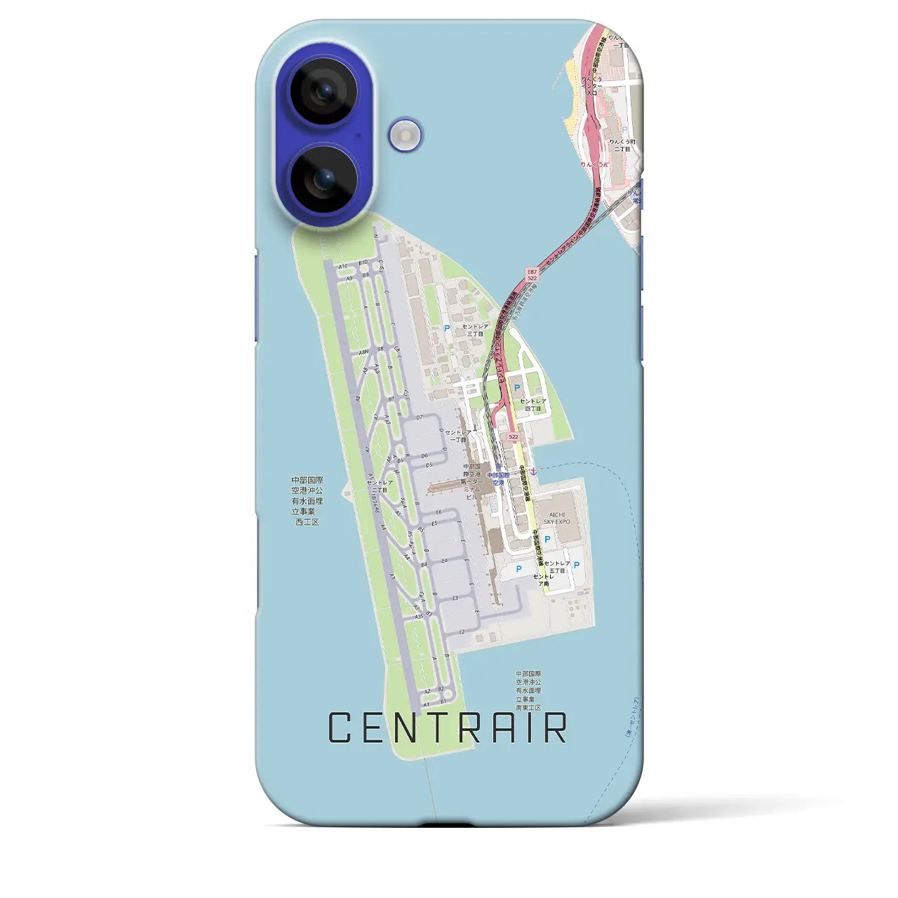 【中部国際空港(愛知県)】地図柄iPhoneケース(バックカバータイプ)ブラック・iPhone 16 Pro Max 用