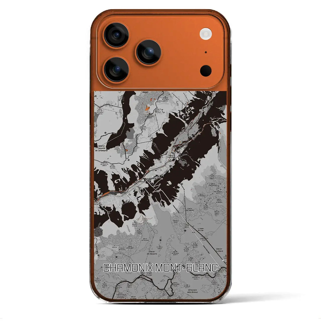 【シャモニー(フランス)】地図柄iPhoneケース(クリアタイプ)モノトーン・iPhone 17 Pro Max 用