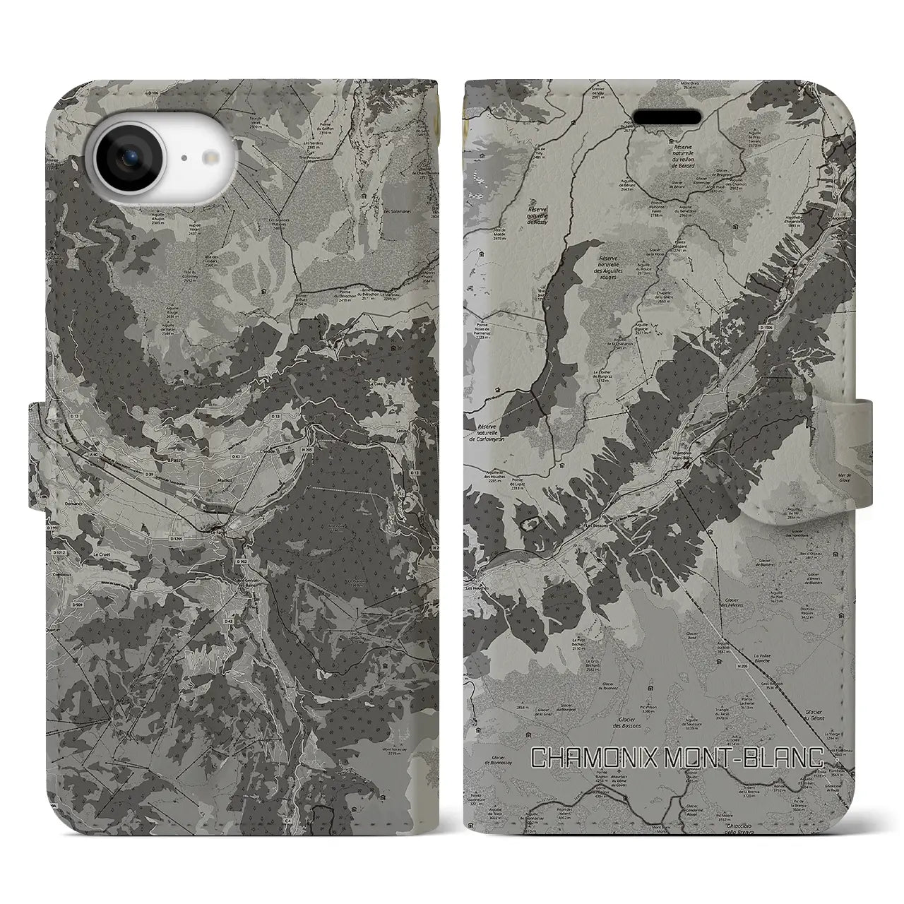 【シャモニー(フランス)】地図柄iPhoneケース(手帳タイプ)