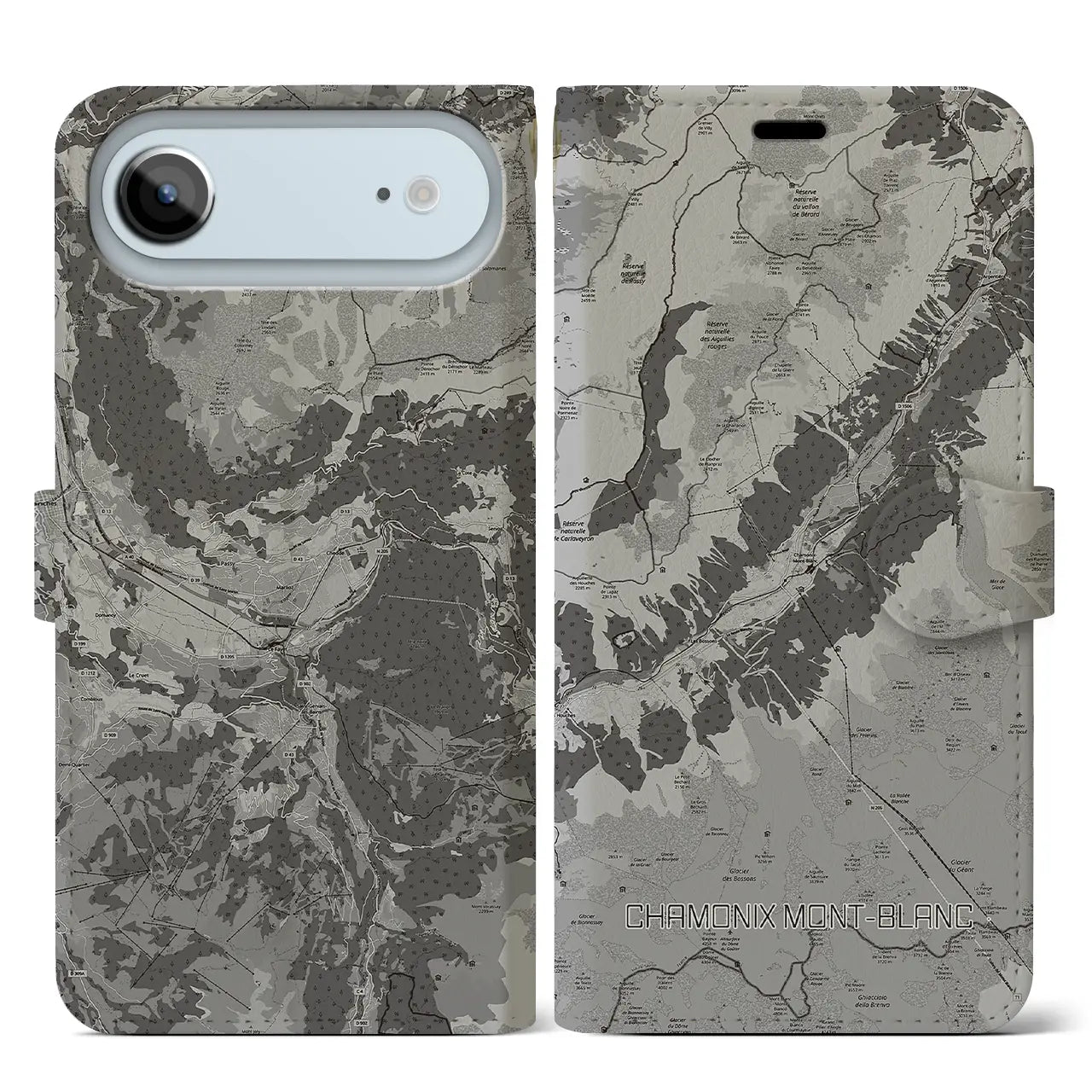 【シャモニー(フランス)】地図柄iPhoneケース(手帳タイプ)