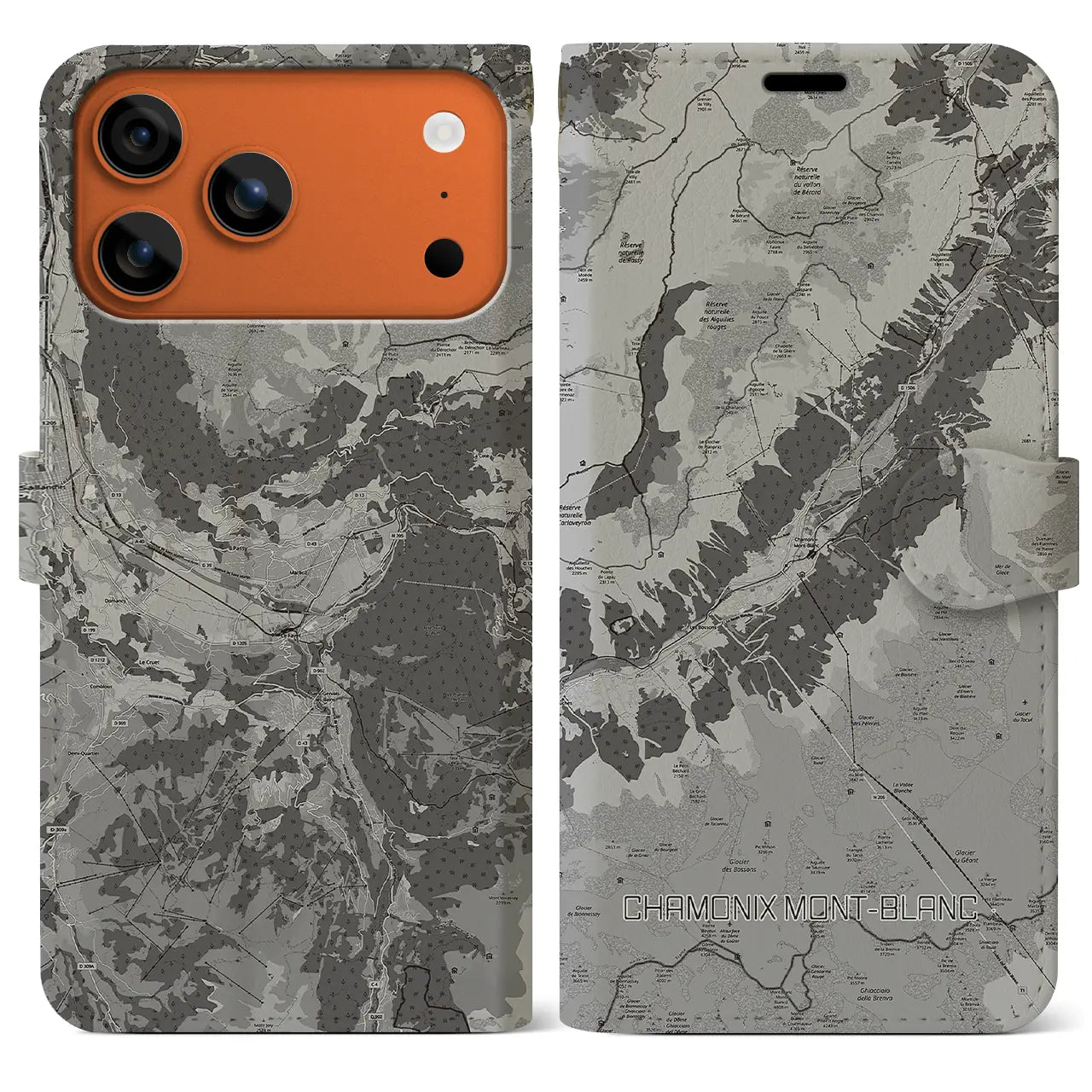 【シャモニー(フランス)】地図柄iPhoneケース(手帳タイプ)