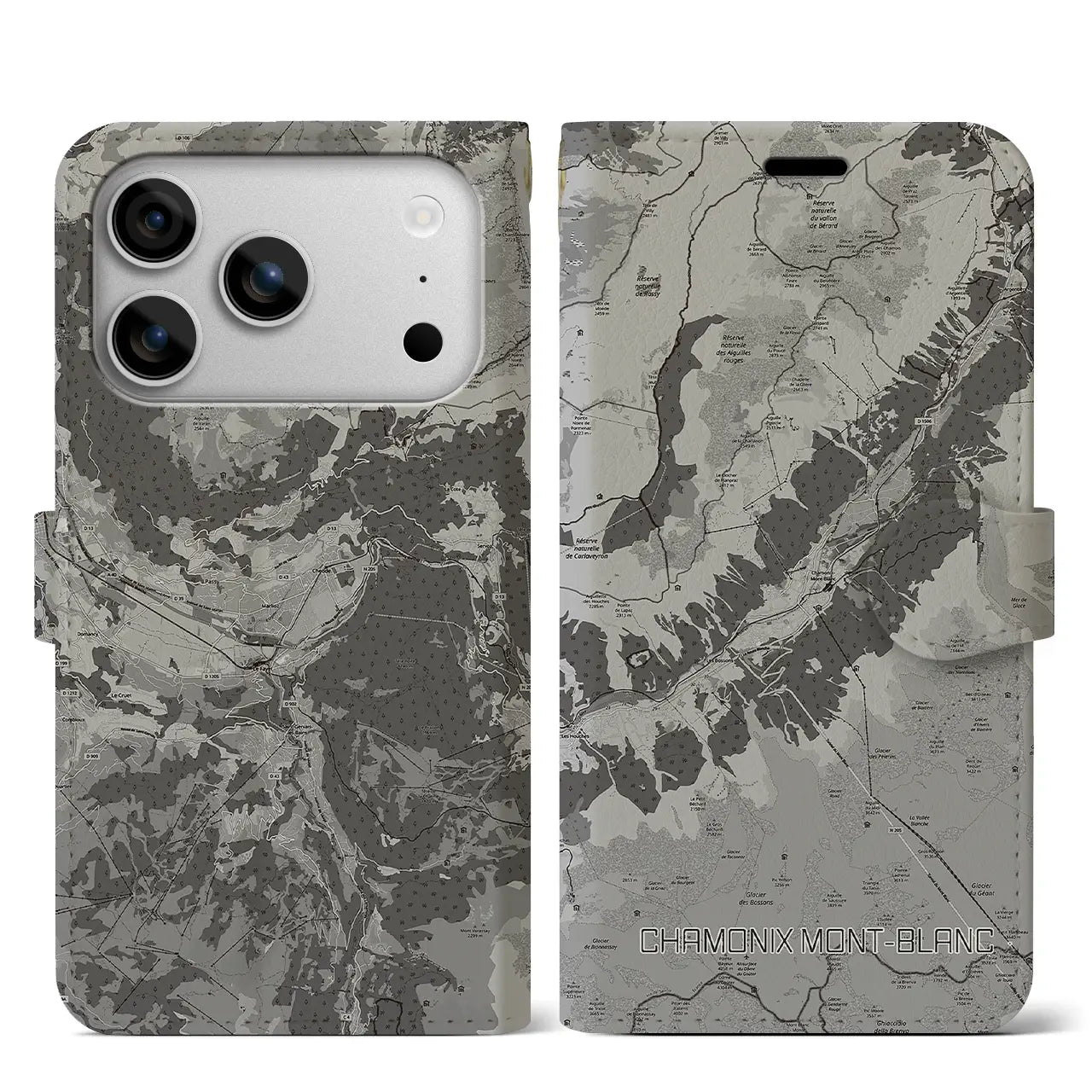 【シャモニー(フランス)】地図柄iPhoneケース(手帳タイプ)