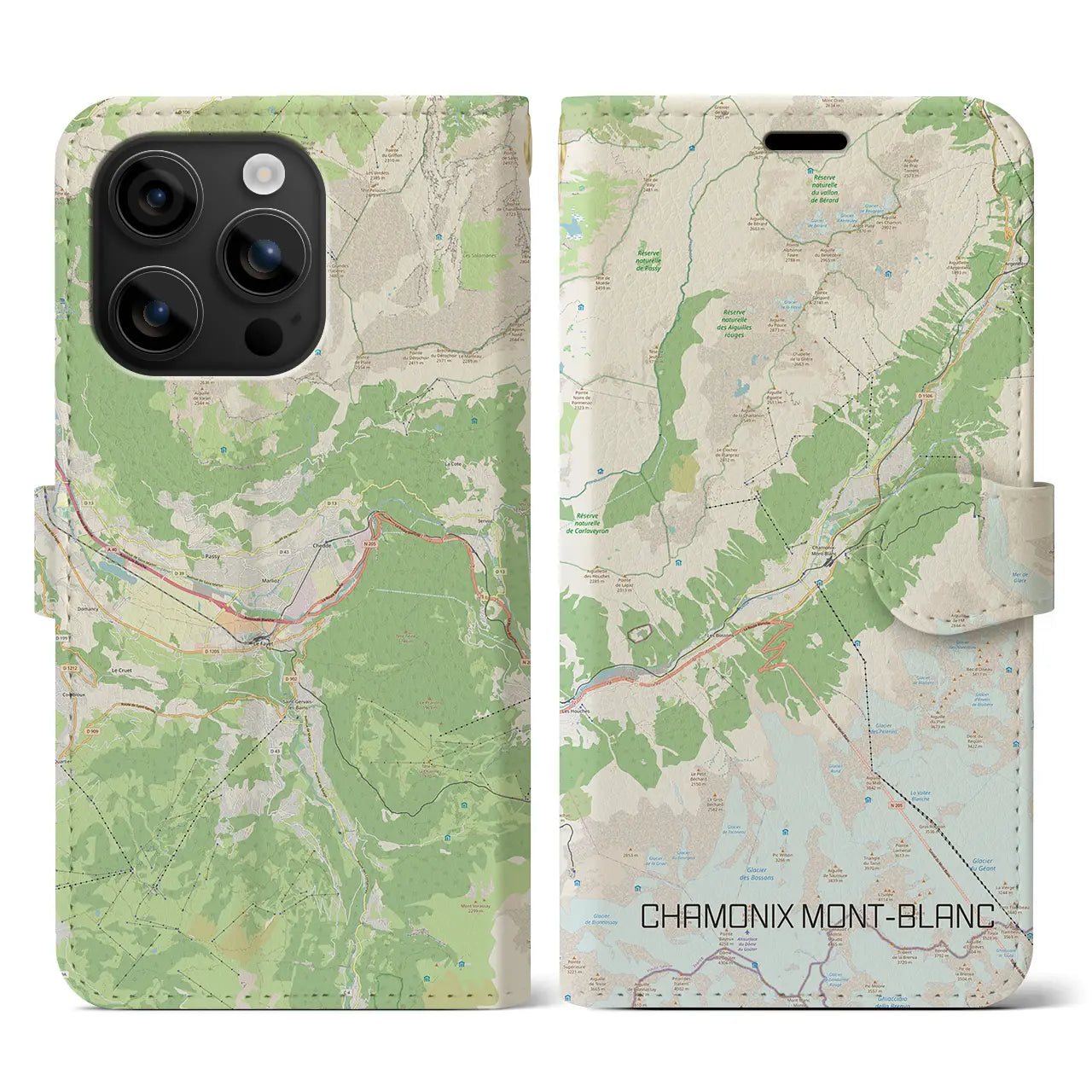 【シャモニー(フランス)】地図柄iPhoneケース(手帳タイプ)ナチュラル・iPhone 16 用