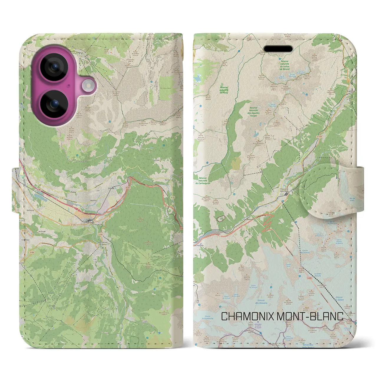 【シャモニー(フランス)】地図柄iPhoneケース(手帳タイプ)ナチュラル・iPhone 16 Pro 用
