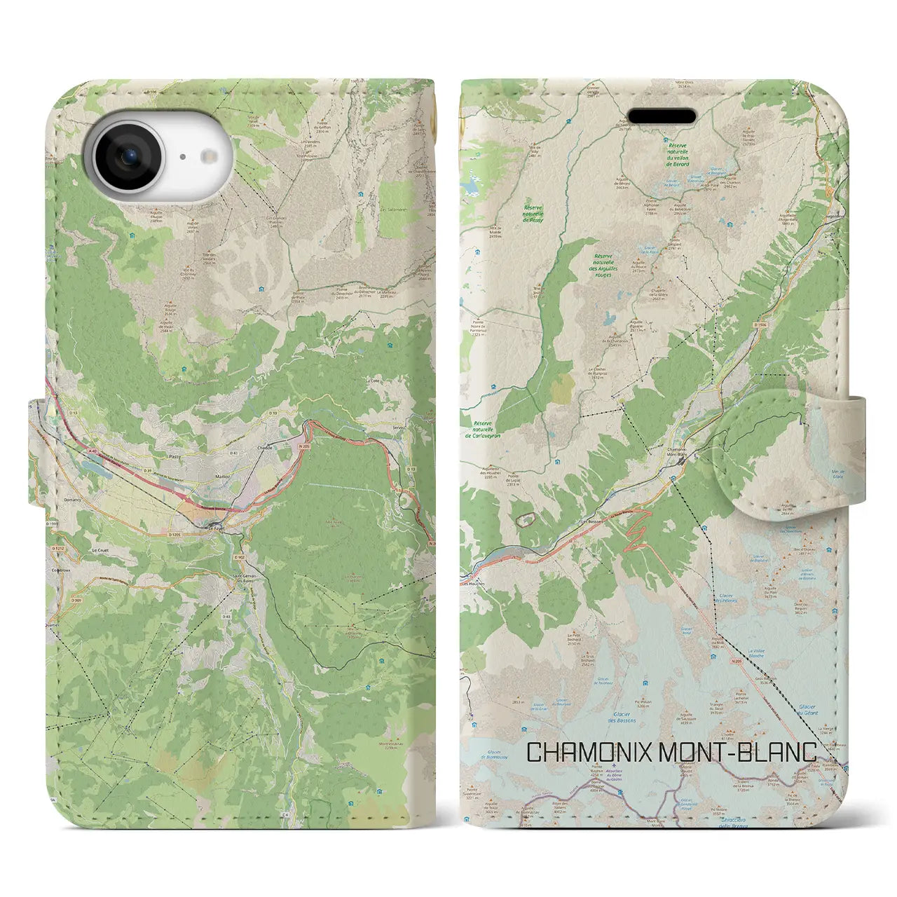 【シャモニー(フランス)】地図柄iPhoneケース(手帳タイプ)
