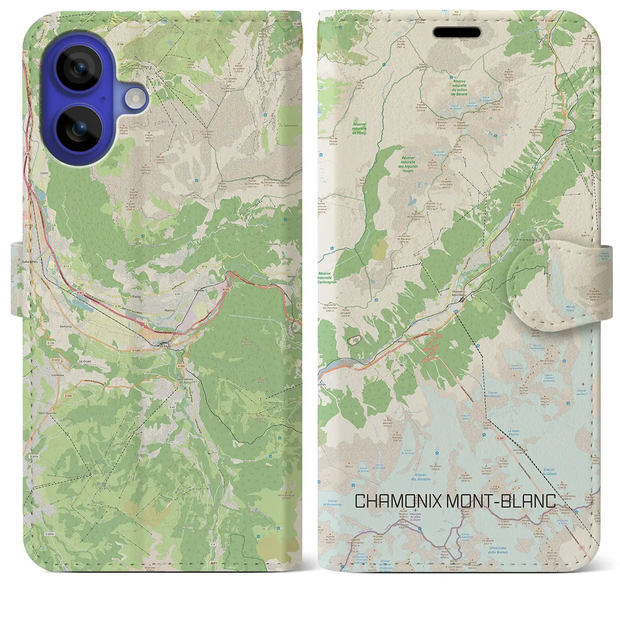 【シャモニー(フランス)】地図柄iPhoneケース(手帳タイプ)ナチュラル・iPhone 16 Pro Max 用