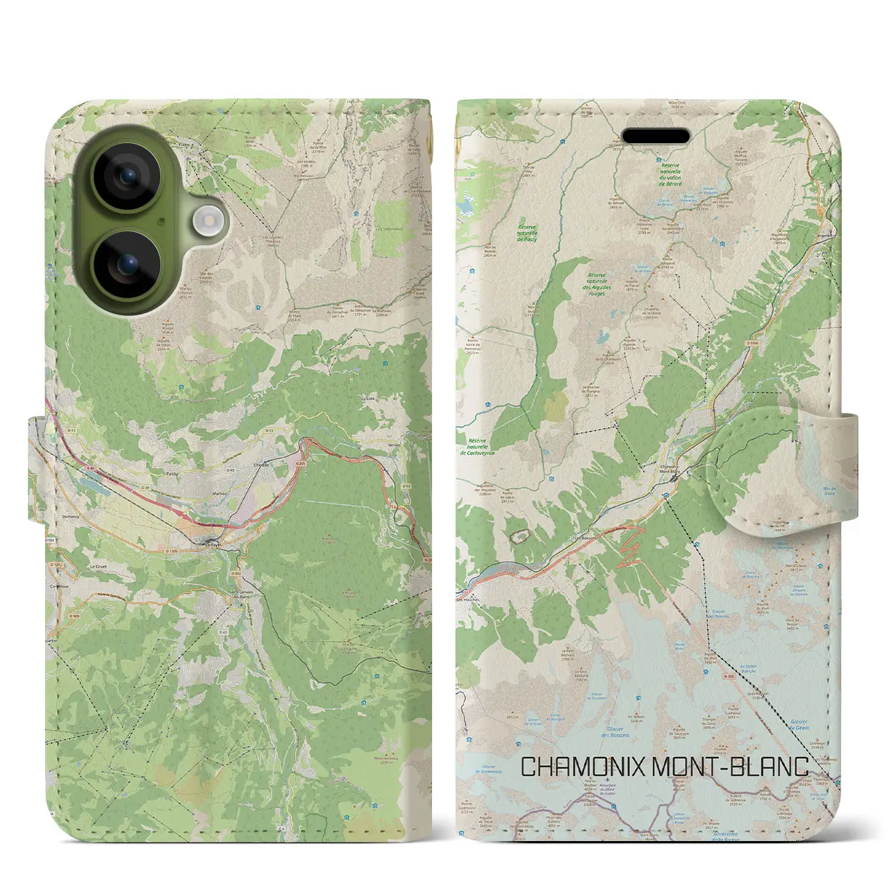 【シャモニー(フランス)】地図柄iPhoneケース(手帳タイプ)ナチュラル・iPhone 17 Pro Max 用