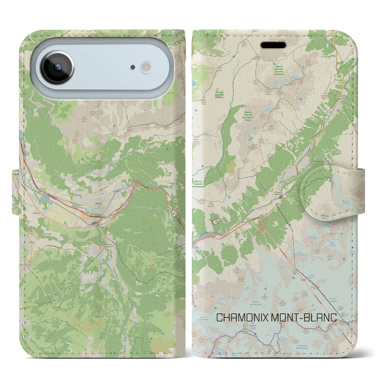 【シャモニー(フランス)】地図柄iPhoneケース(手帳タイプ)