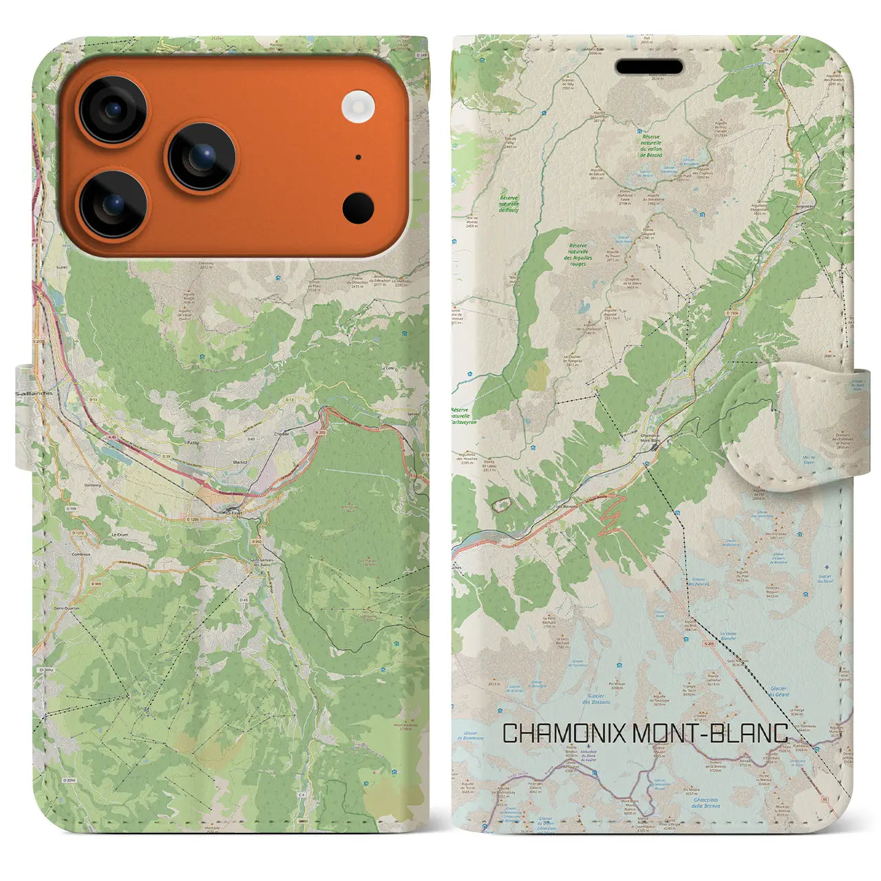 【シャモニー(フランス)】地図柄iPhoneケース(手帳タイプ)モノトーン・iPhone 17 Pro Max 用