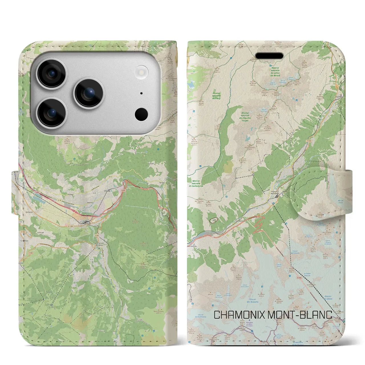 【シャモニー(フランス)】地図柄iPhoneケース(手帳タイプ)