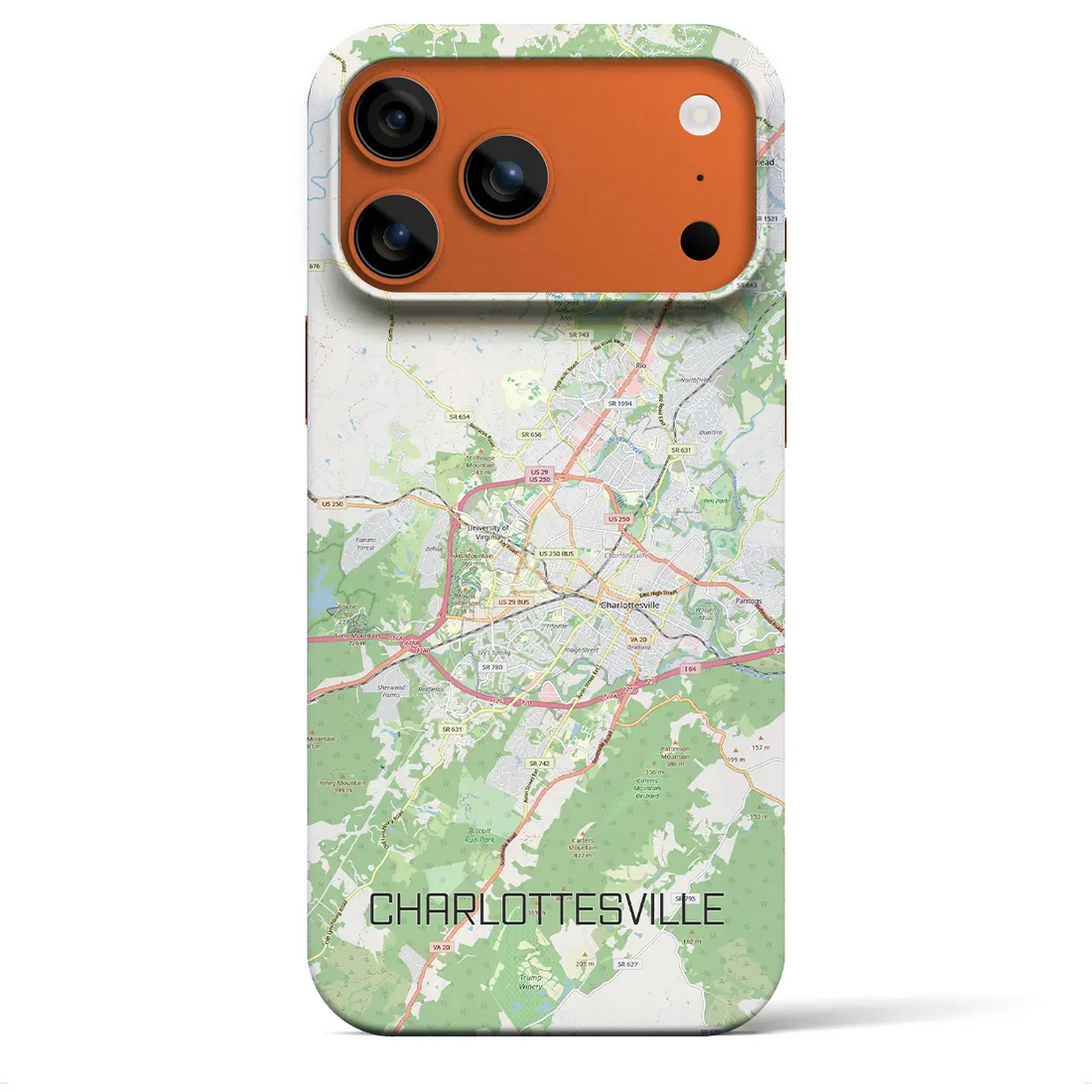 【シャーロッツビル(アメリカ)】地図柄iPhoneケース(バックカバータイプ)ブラック・iPhone 17 Pro Max 用