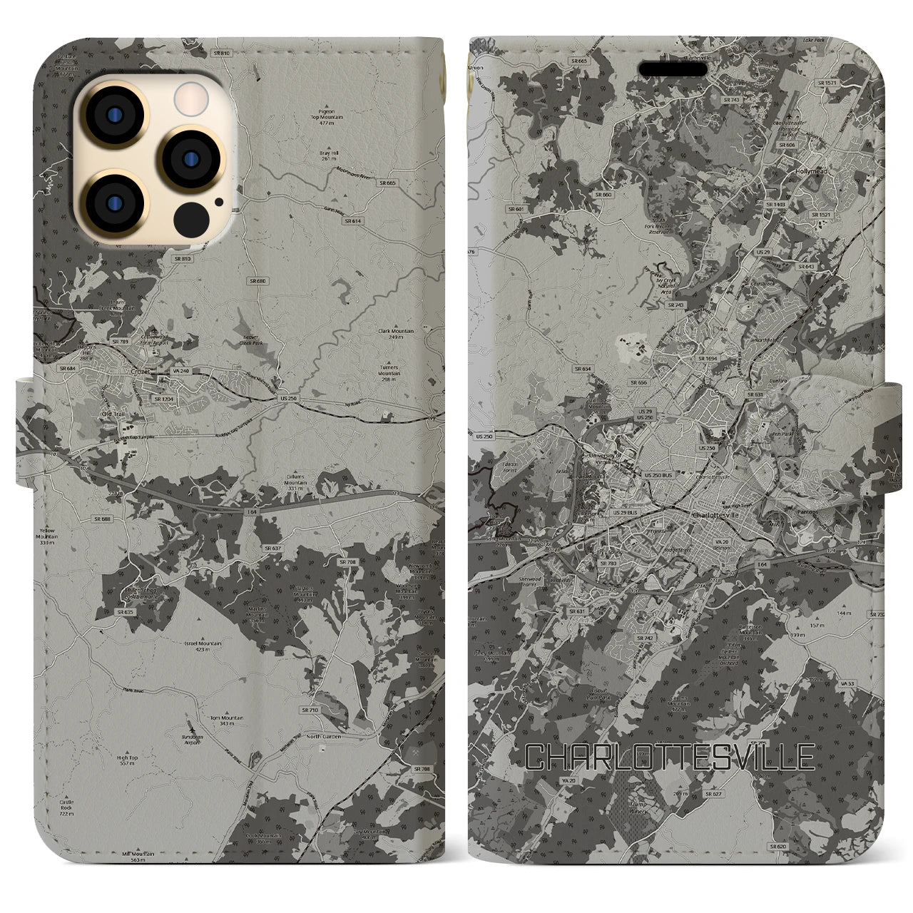 【シャーロッツビル(アメリカ)】地図柄iPhoneケース(手帳タイプ)