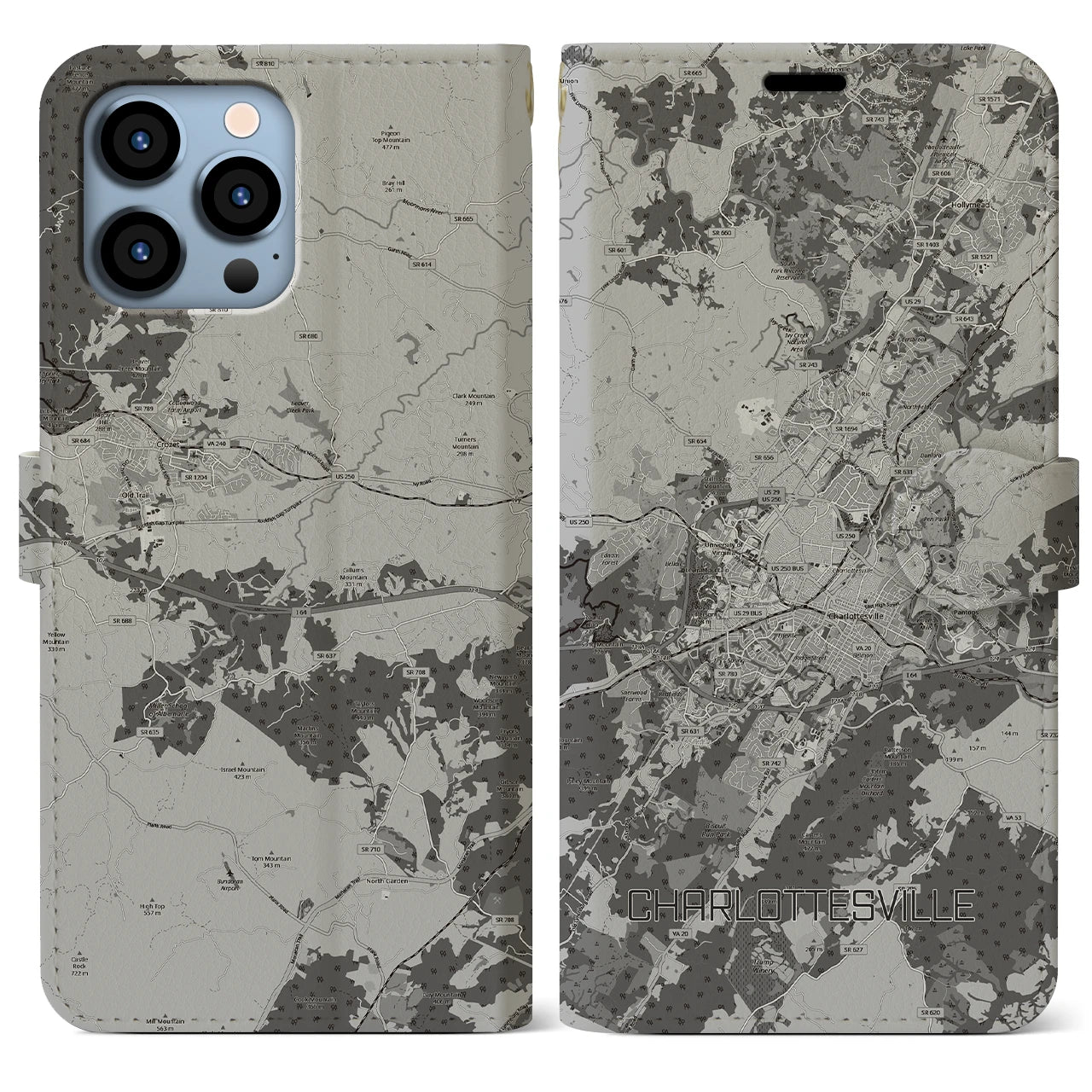 【シャーロッツビル(アメリカ)】地図柄iPhoneケース(手帳タイプ)