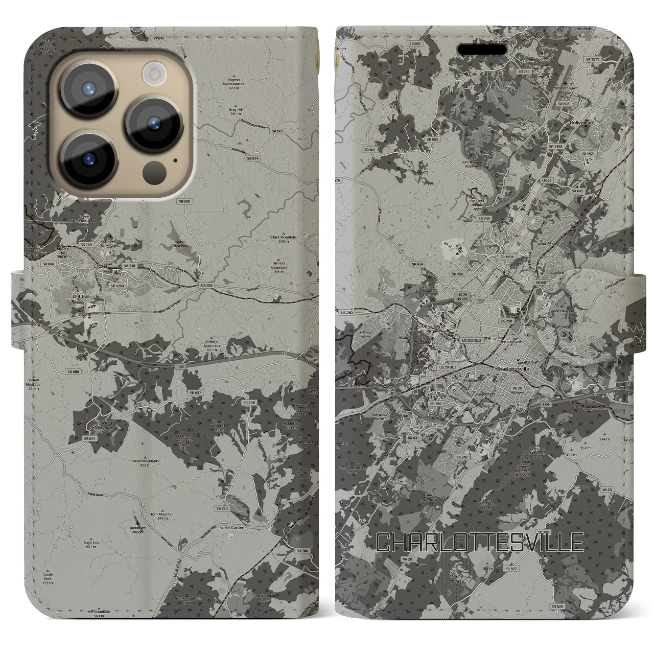 【シャーロッツビル(アメリカ)】地図柄iPhoneケース(手帳タイプ)