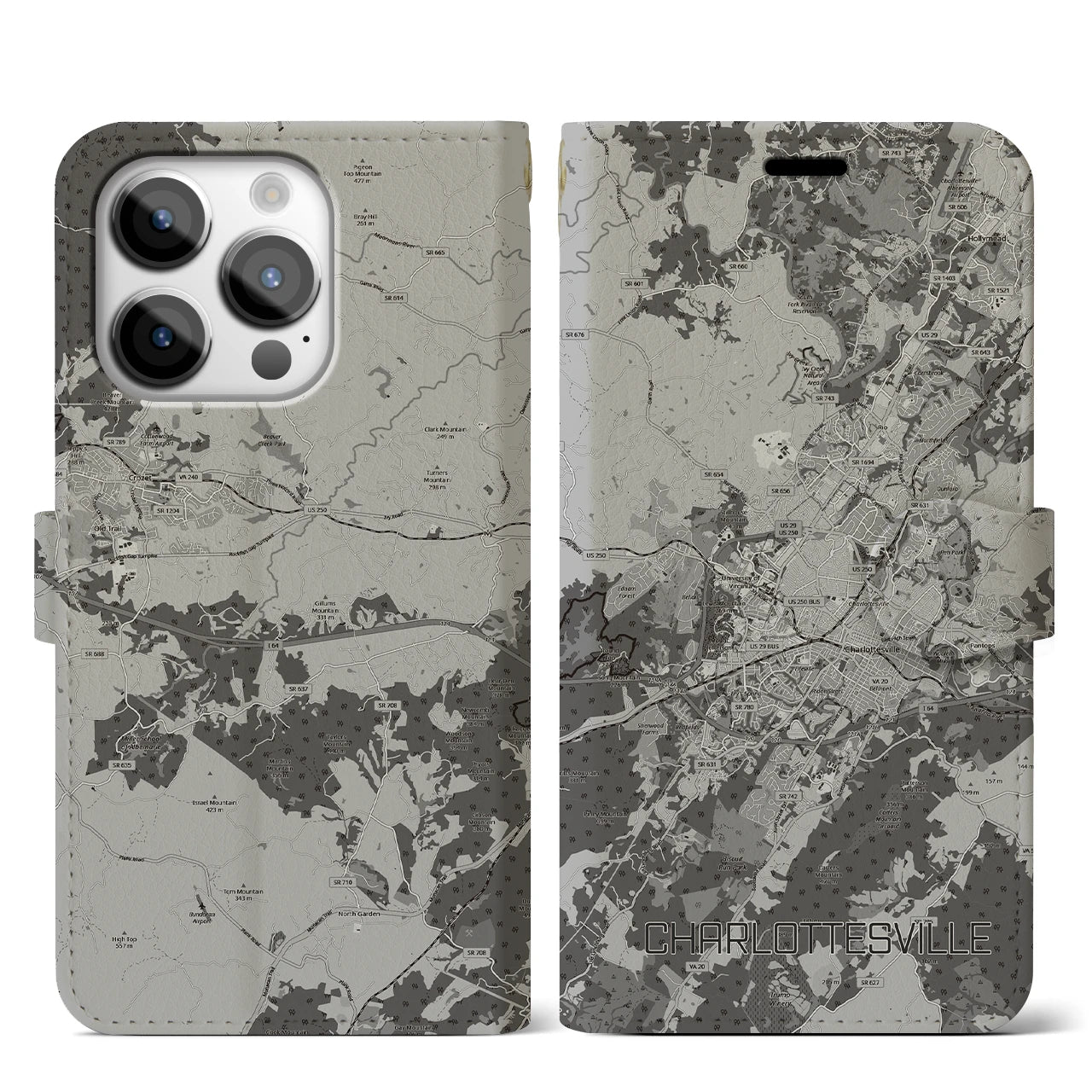 【シャーロッツビル(アメリカ)】地図柄iPhoneケース(手帳タイプ)