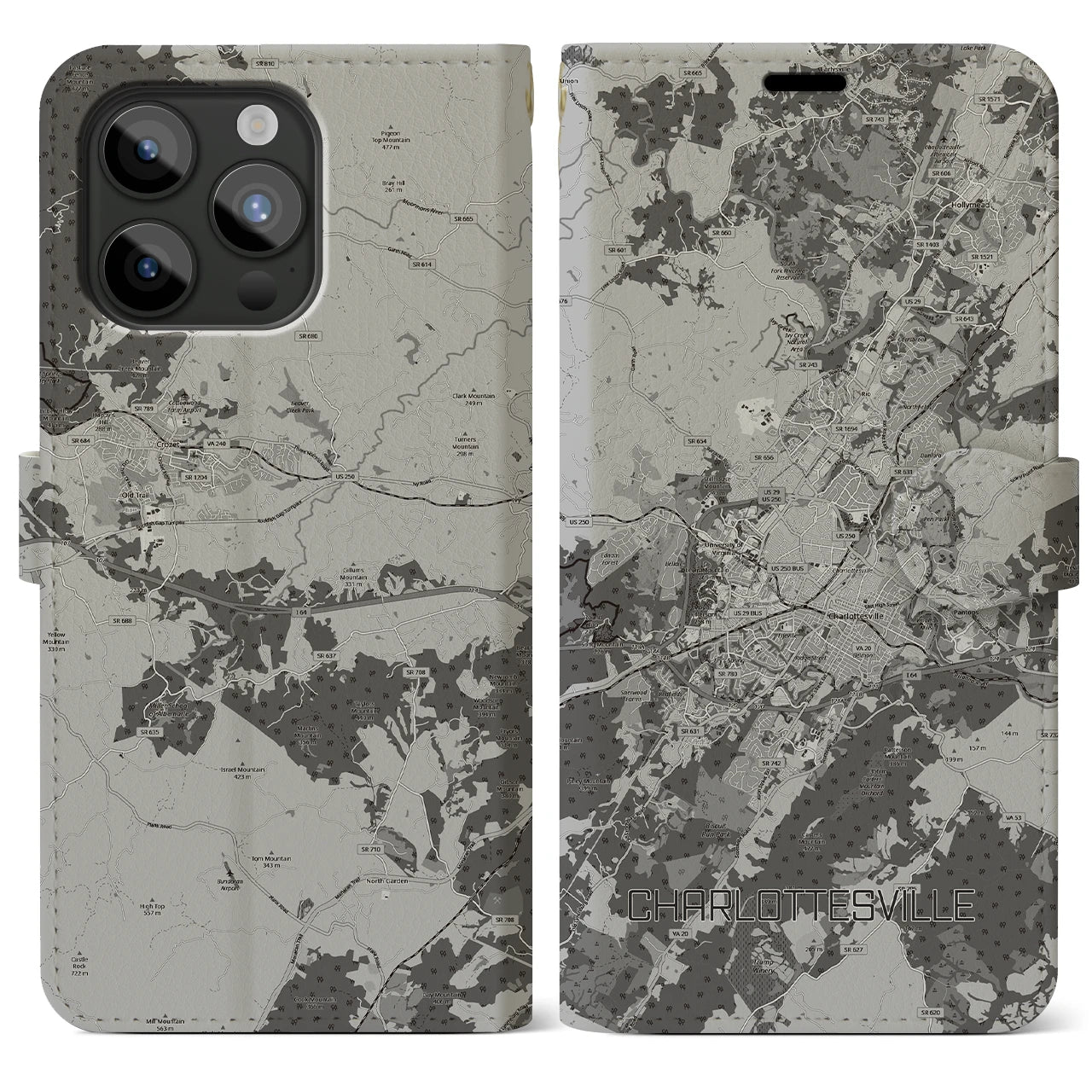 【シャーロッツビル(アメリカ)】地図柄iPhoneケース(手帳タイプ)