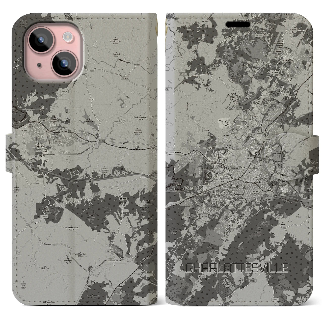 【シャーロッツビル(アメリカ)】地図柄iPhoneケース(手帳タイプ)