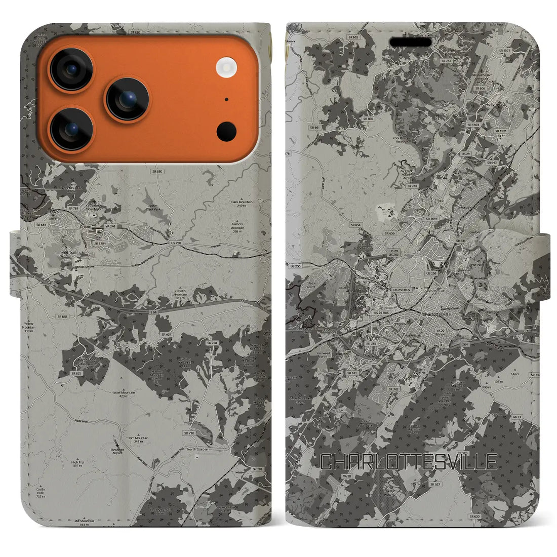 【シャーロッツビル(アメリカ)】地図柄iPhoneケース(手帳タイプ)